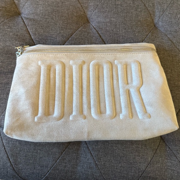 DIOR Gray Suede-like Cosmetic Case NWOT - Picture 1 of 4